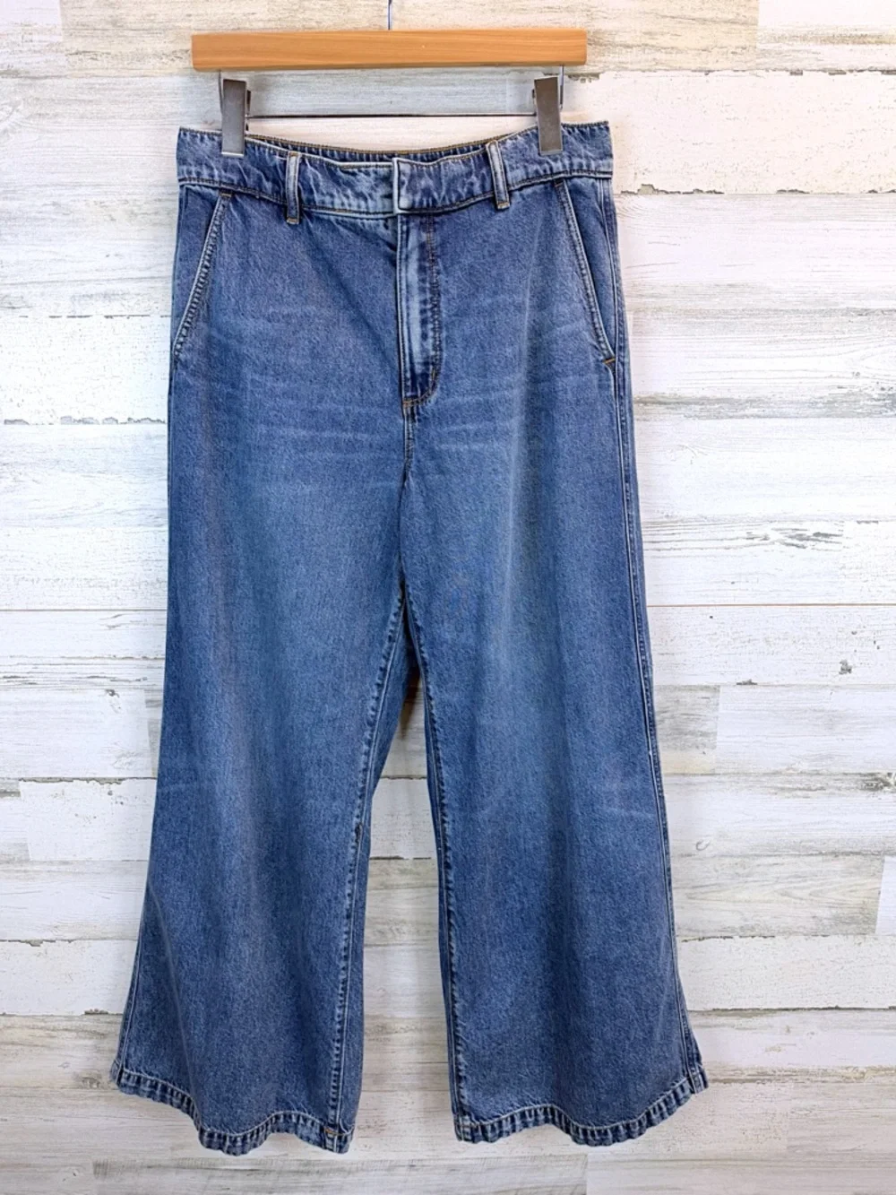 LOFT Wide Leg Jeans High Rise Trouser Denim Sz 8 Y2K Coastal Chic Casual - Picture 2 of 13